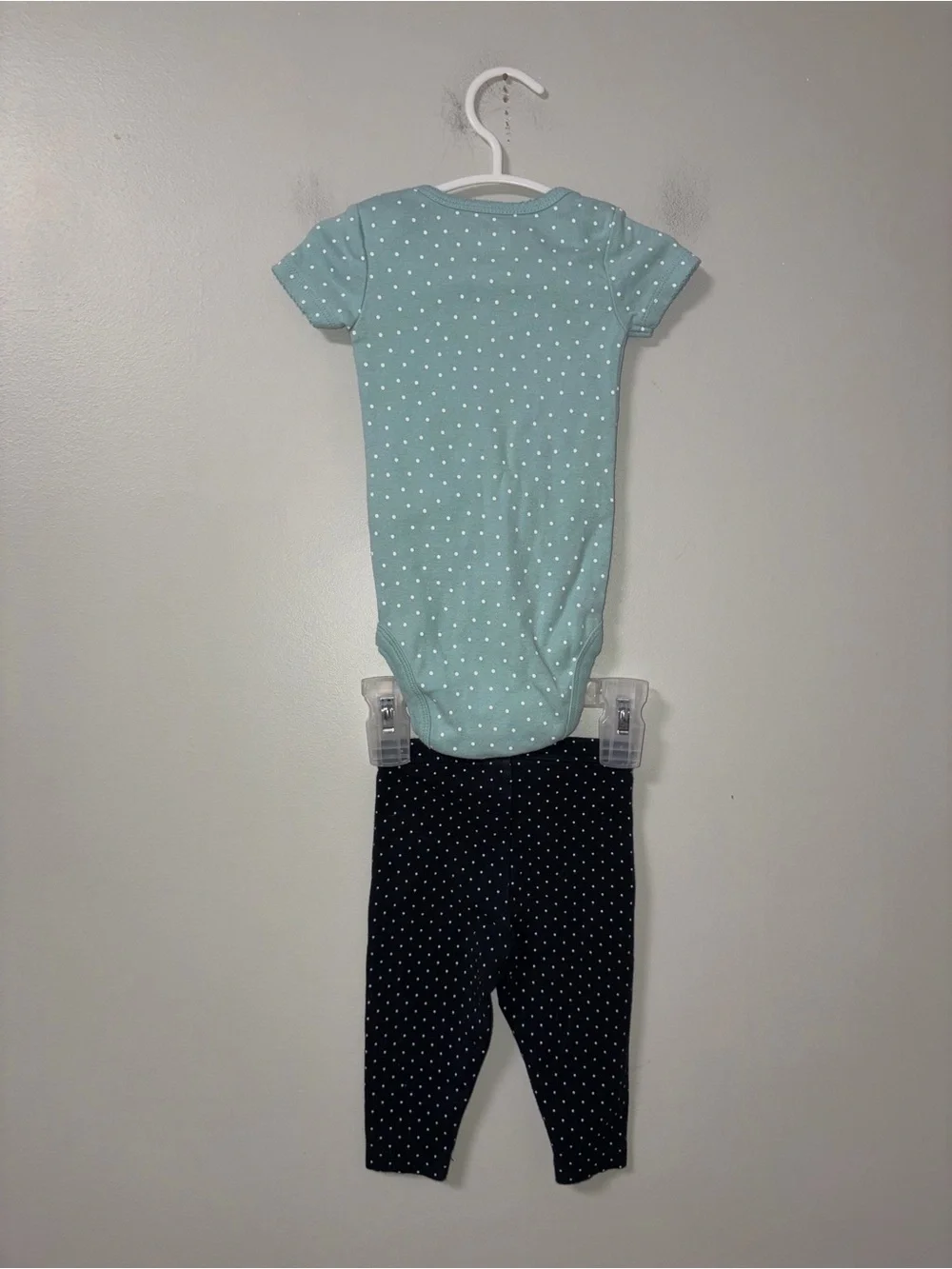 Child of Mine by Carters Blue Black White Polka Dot Body Suit Pants Set 3-6M